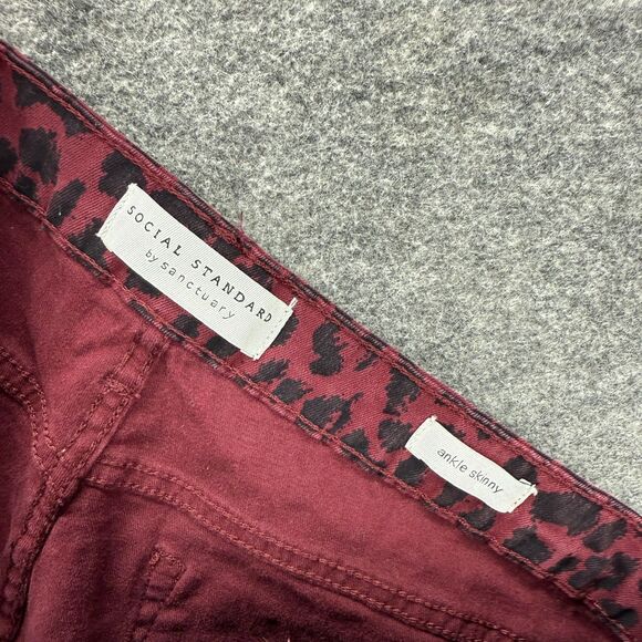 Social Standard Jeans Women 12 Pink Animal Print Denim Dark Wash Ankle Skinny - Picture 6 of 8